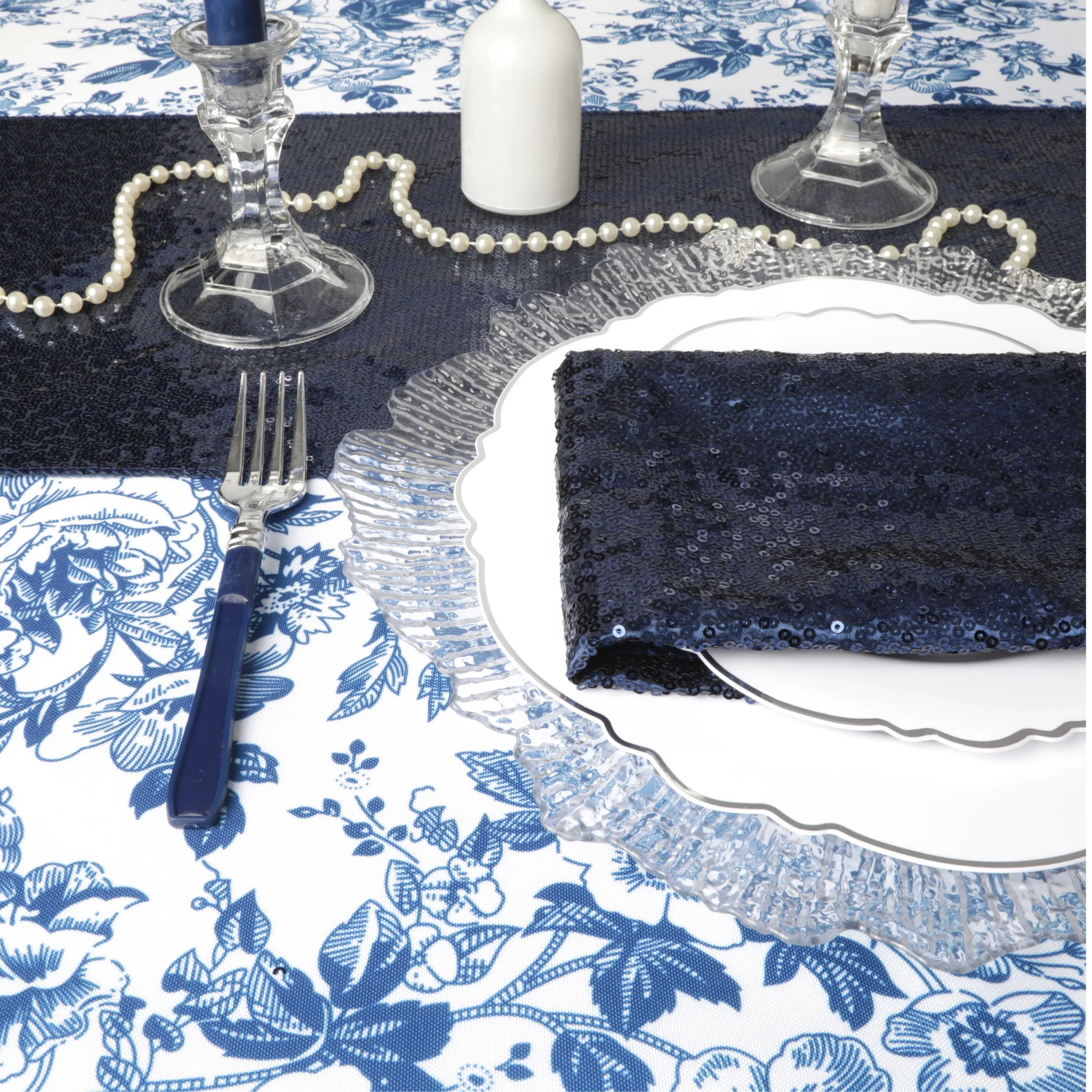 Glitz Sequin Napkin 20"x20" - Navy Blue (New Tone) - Image 4