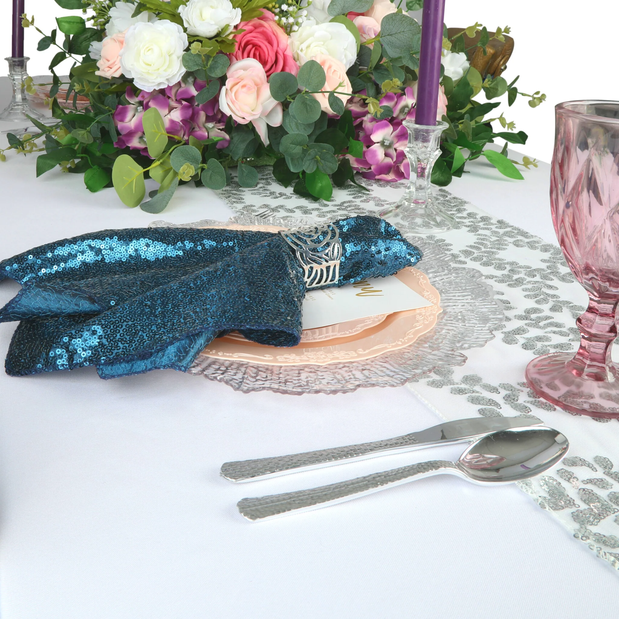 Glitz Sequin Napkin 20"x20" - Peacock Teal - Image 3