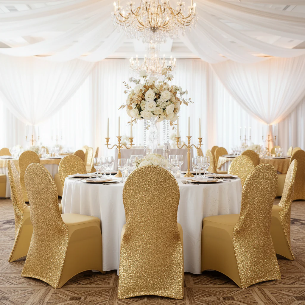 Glitz Sequin Stretch Spandex Banquet Chair Cover - Gold - Image 2