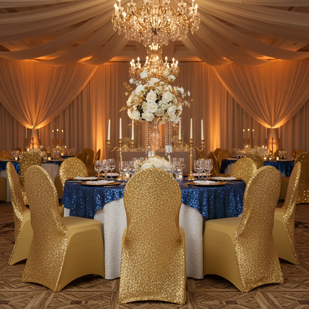 Glitz Sequin Stretch Spandex Banquet Chair Cover - Gold - Image 5