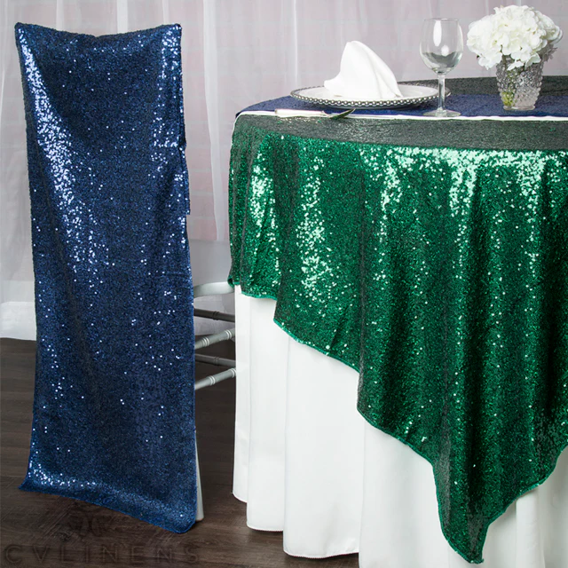 Glitz Sequin Table Overlay Topper 90"x90" Square - Emerald Green - Image 2