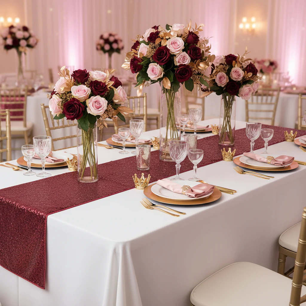 Glitz Sequin Table Runner - Burgundy - Image 3