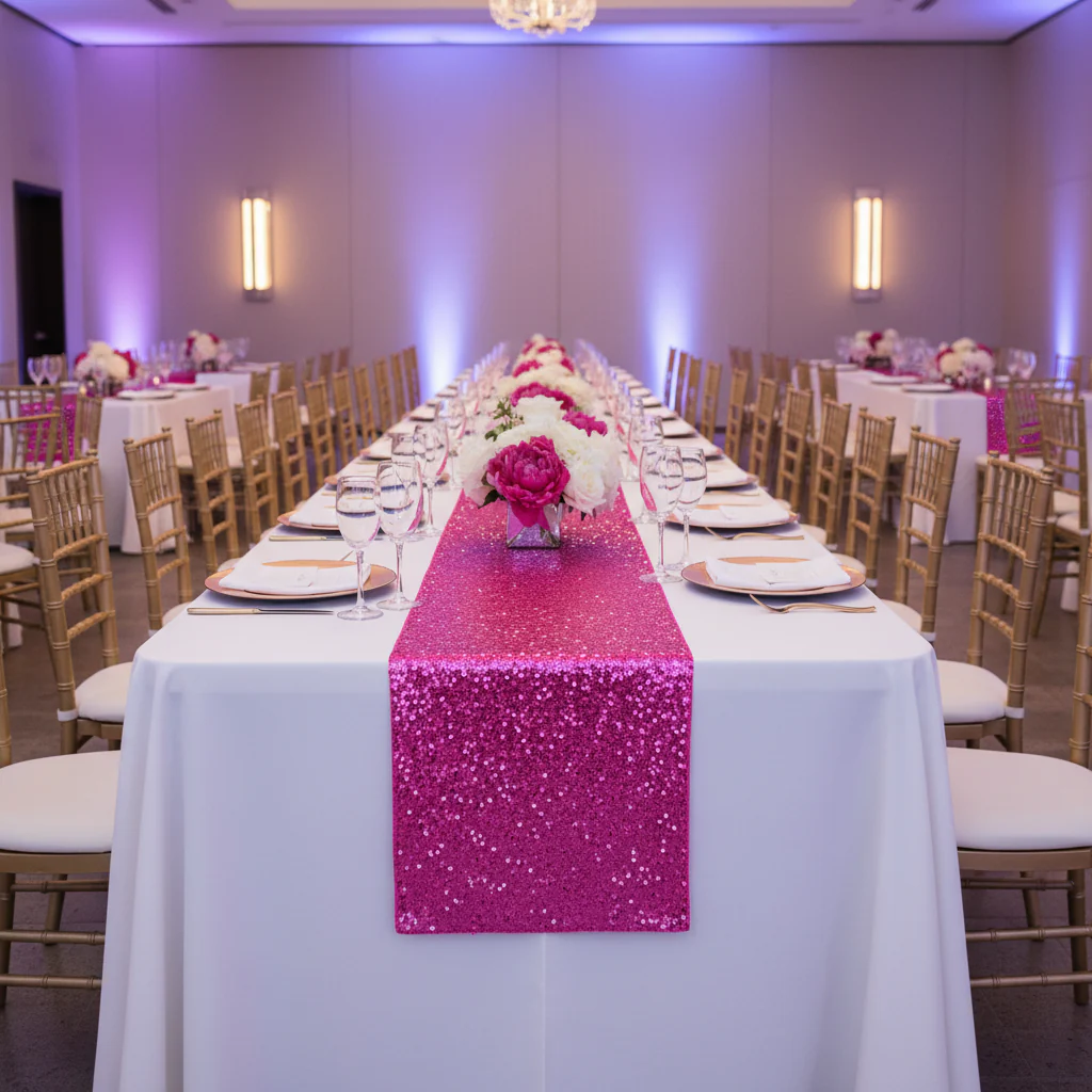 Glitz Sequin Table Runner - Fuchsia - Image 4
