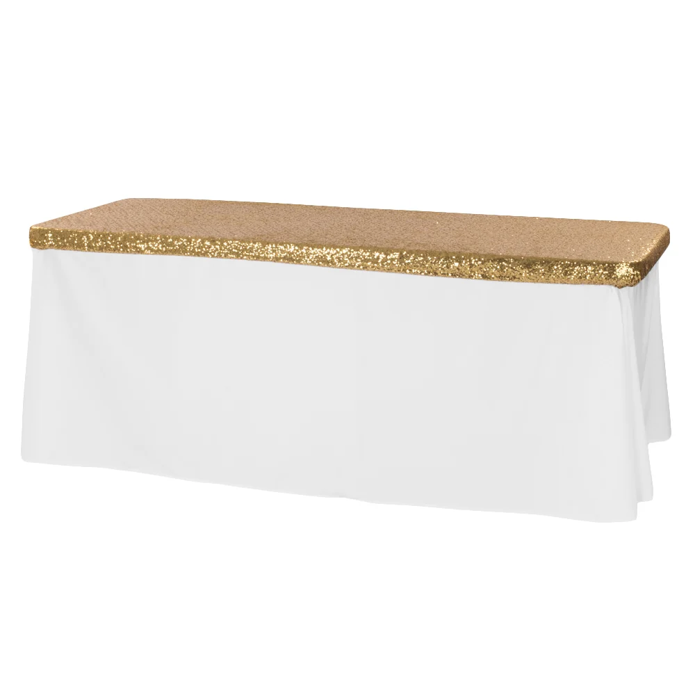 Glitz Sequin Table Topper/Cap 6 FT Rectangular - Gold - Image 2