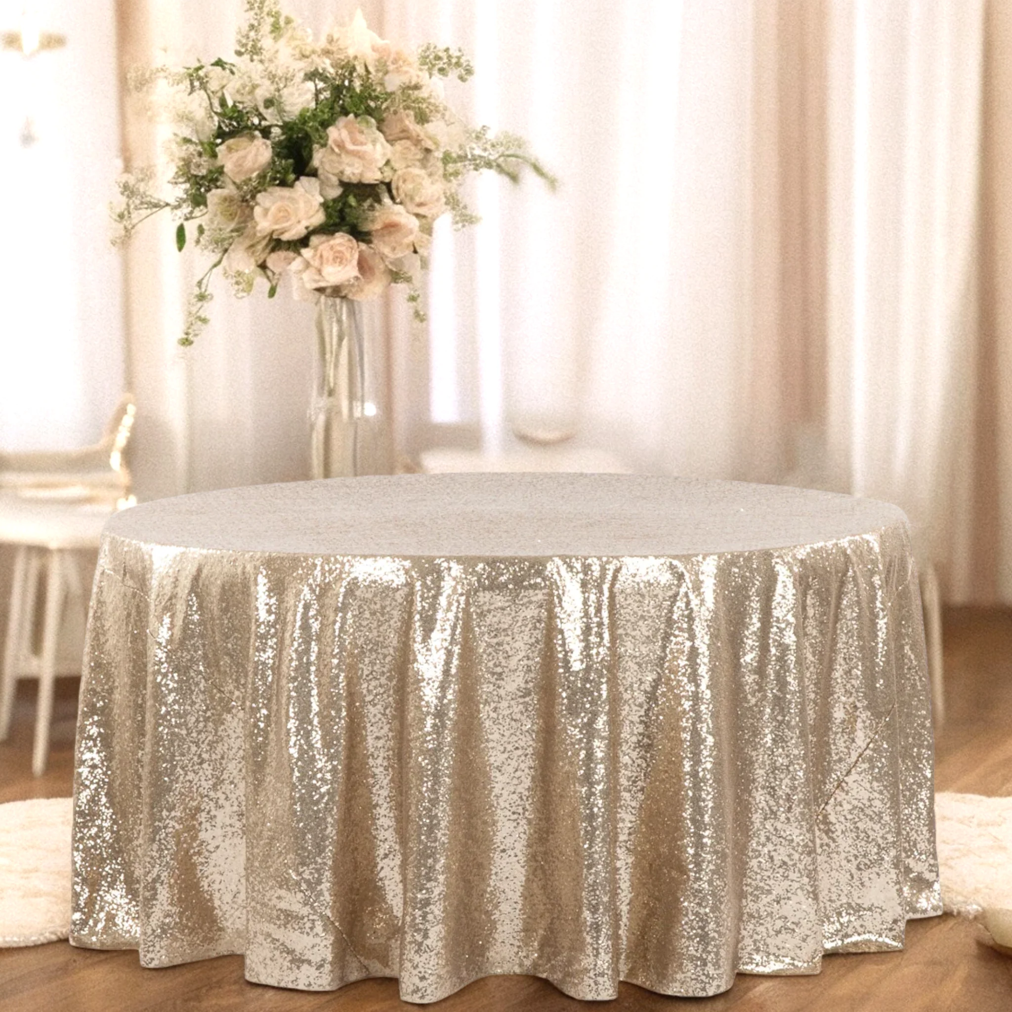 Glitz Sequins 120" Round Tablecloth - Champagne - Image 2