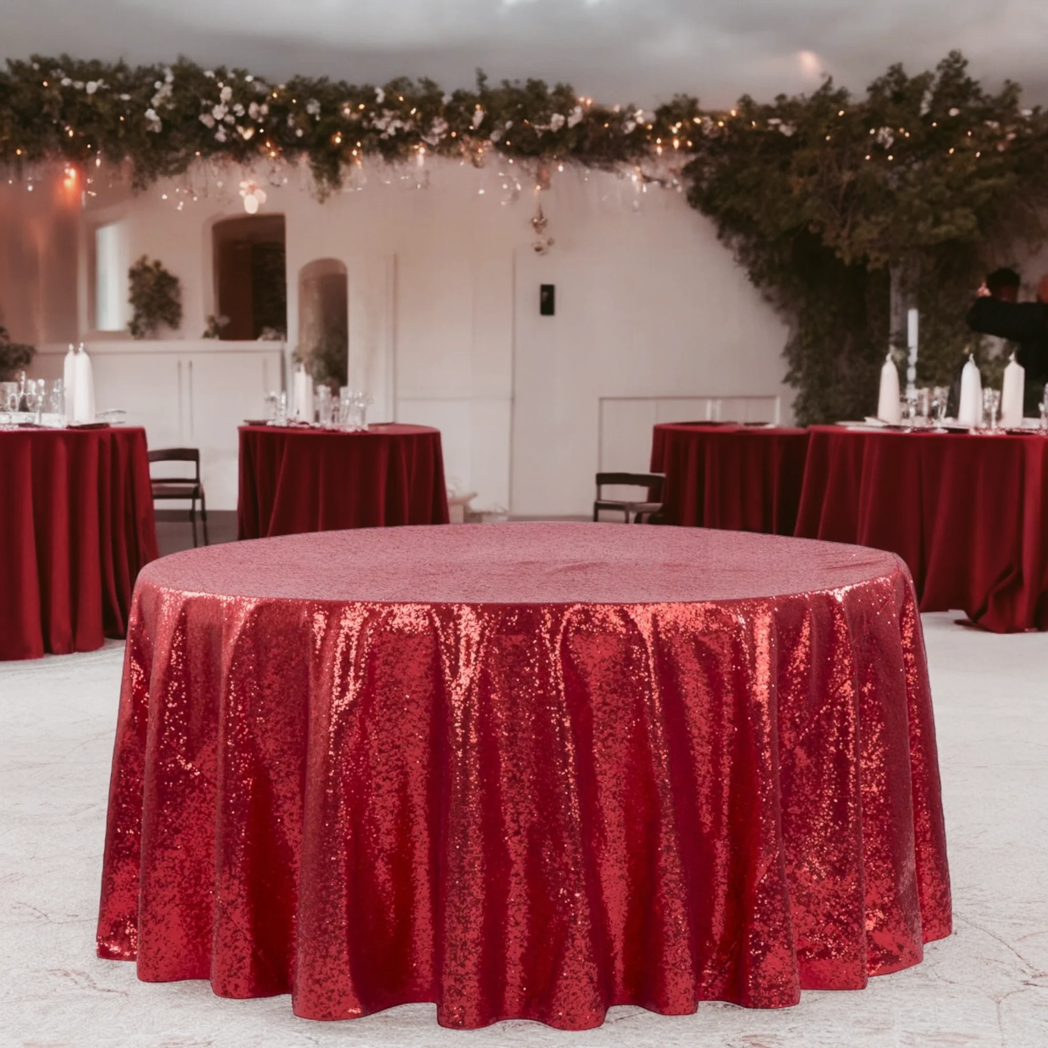Glitz Sequins 132" Round Tablecloth - Red - Image 2
