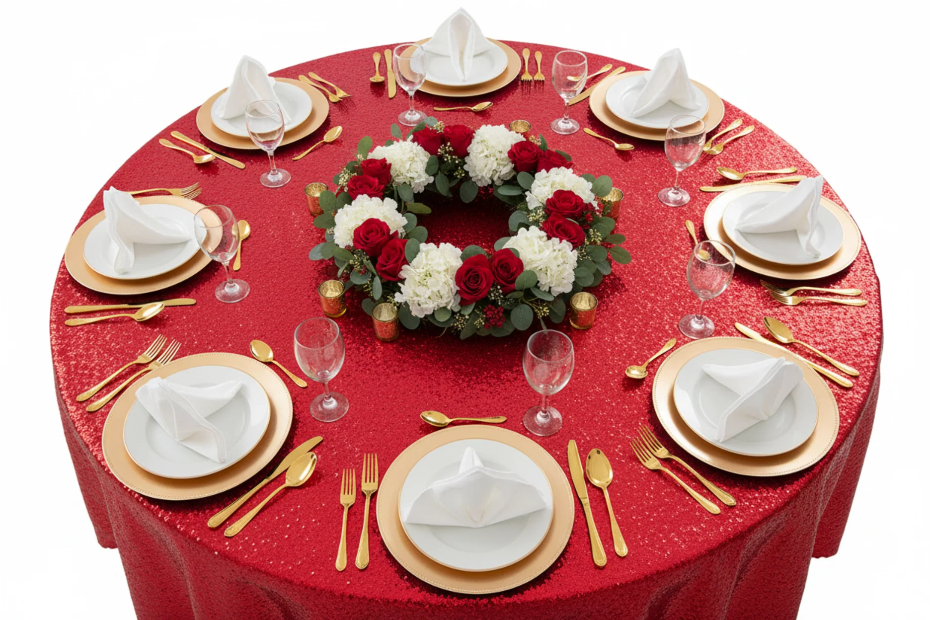 Glitz Sequins 132" Round Tablecloth - Red - Image 5