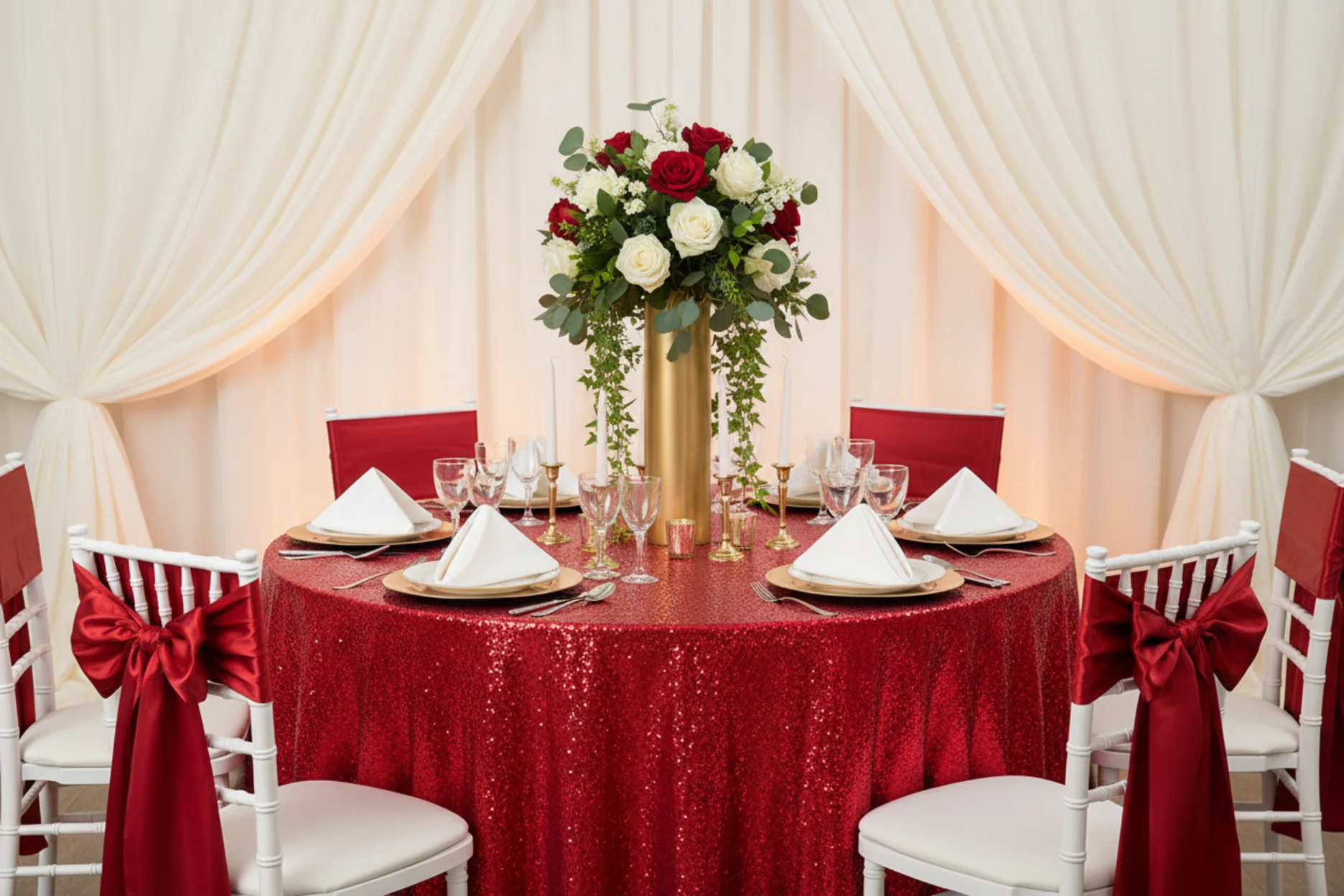 Glitz Sequins 132" Round Tablecloth - Red - Image 7