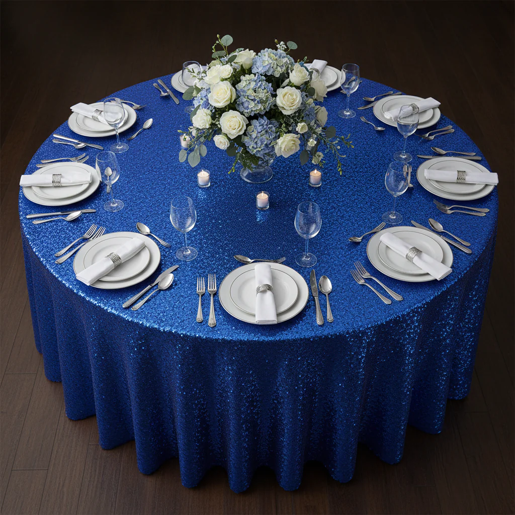Glitz Sequins 132" Round Tablecloth - Royal Blue - Image 3