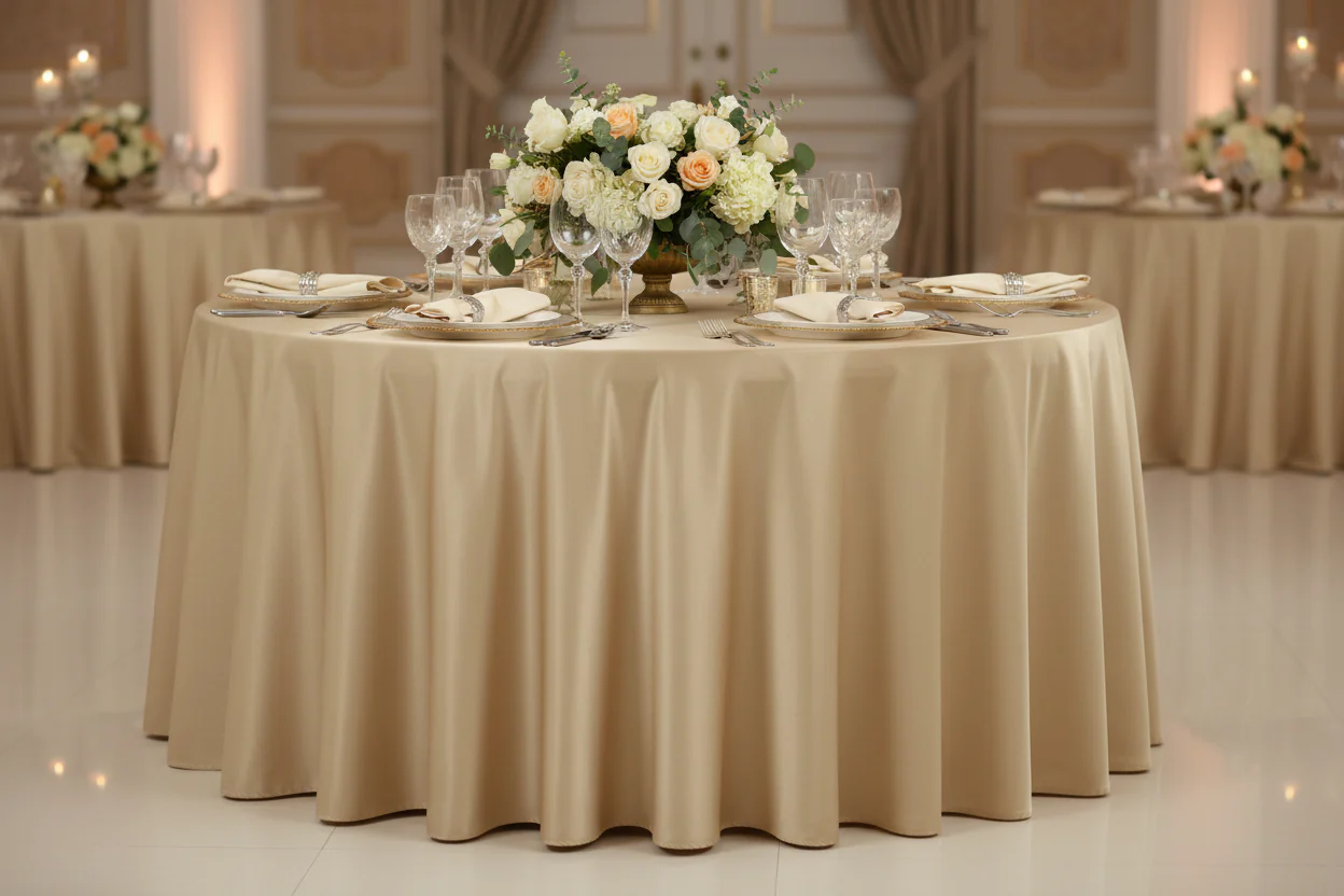 Lamour Satin 120" Round Tablecloth - Champagne - Image 3