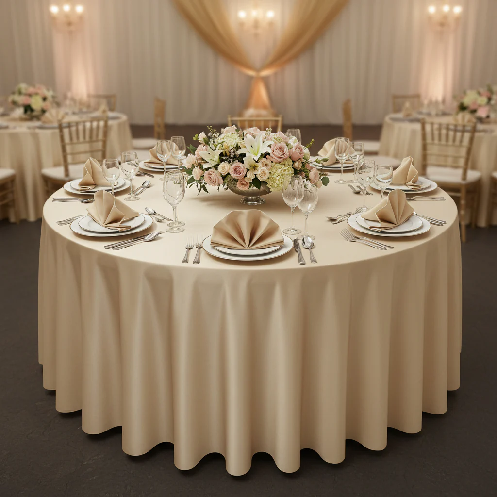 Lamour Satin 120" Round Tablecloth - Champagne - Image 4