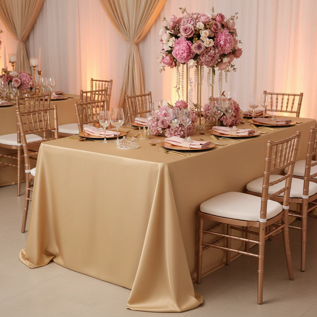 Lamour Satin 90"x132" Rectangular Oblong Tablecloth - Gold Antique