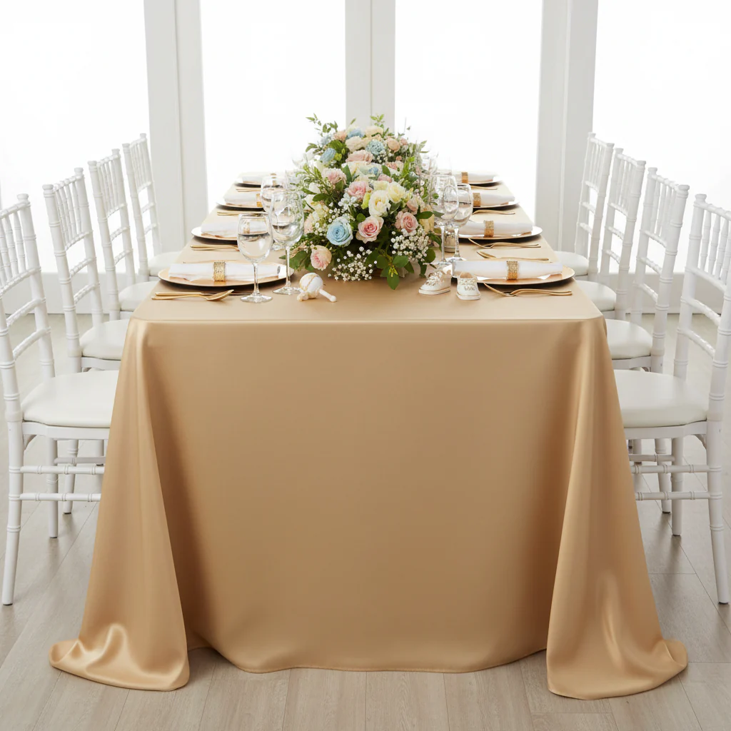 Lamour Satin 90"x132" Rectangular Oblong Tablecloth - Gold Antique - Image 3