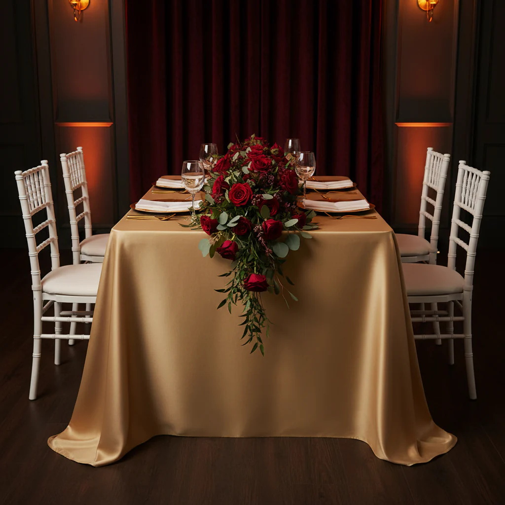 Lamour Satin 90"x132" Rectangular Oblong Tablecloth - Gold Antique - Image 4