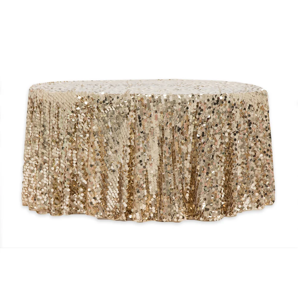 Large Payette Sequin 132" Round Tablecloth - Champagne