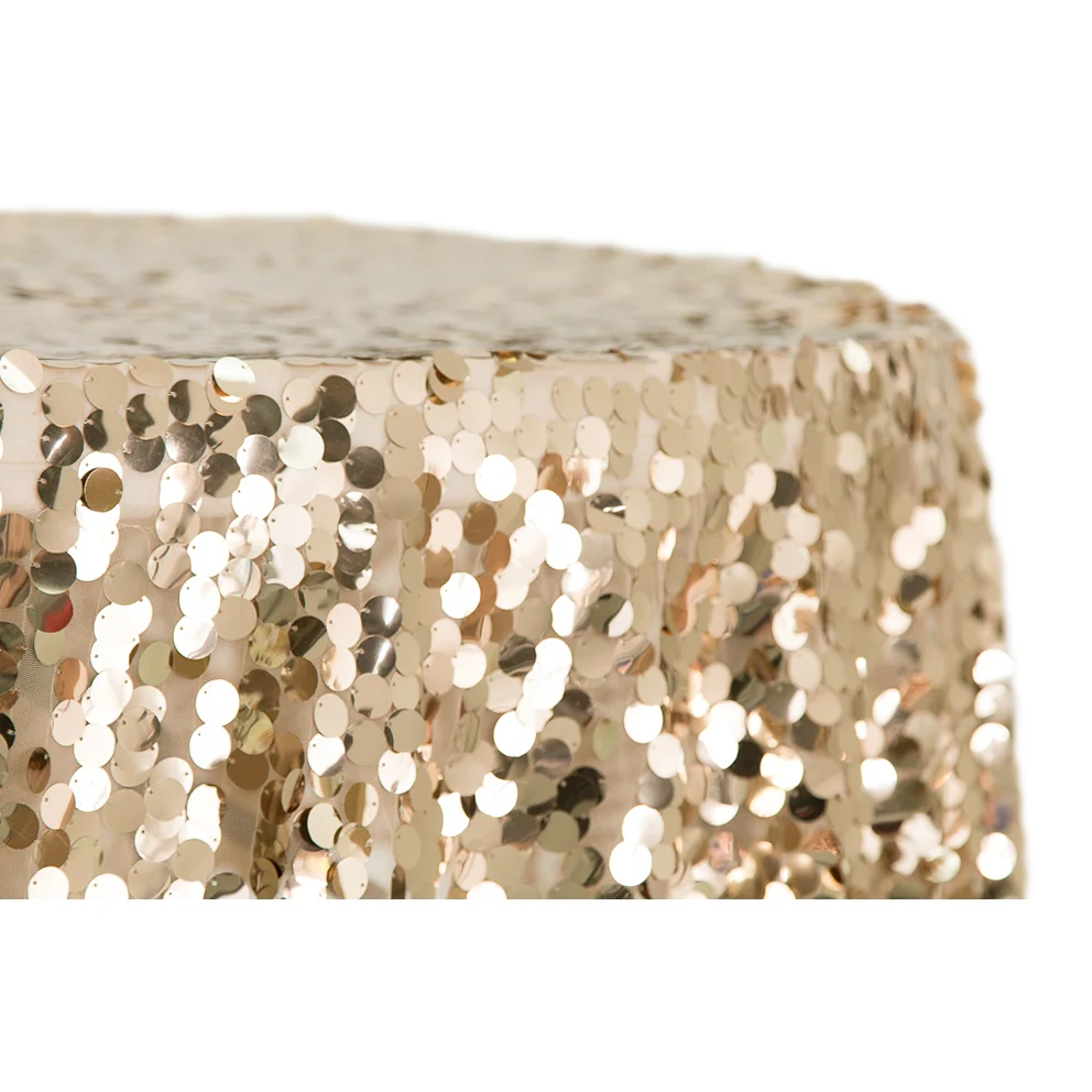 Large Payette Sequin 132" Round Tablecloth - Champagne - Image 2