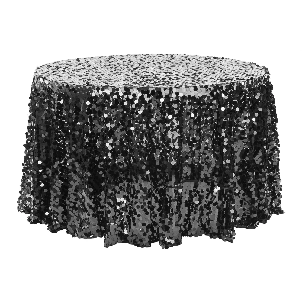 Large Payette Sequin Round 120" Tablecloth - Black - Image 2