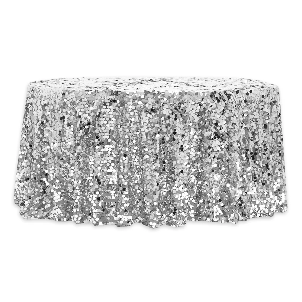 Large Payette Sequin Round 120" Tablecloth - Silver - Image 5