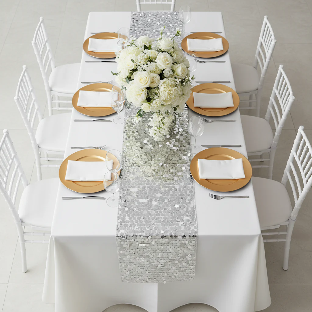 Large Payette Sequin Table Runner - Silver - Image 5