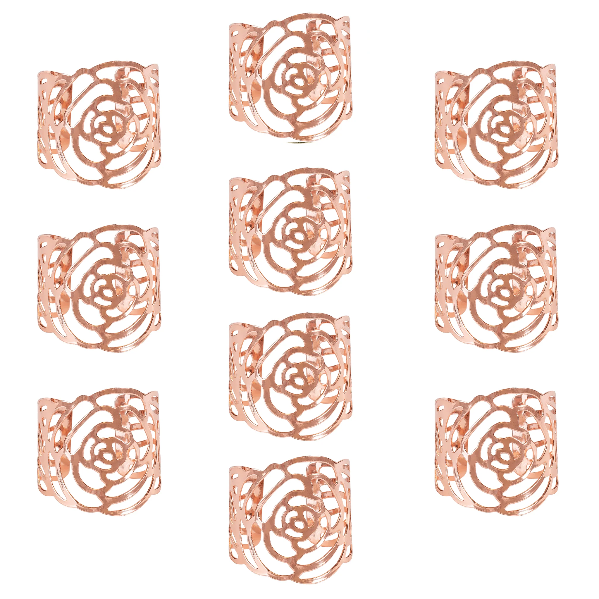 10 pc/pk Laser Cut Rose Metal Napkin Ring - Blush/Rose Gold - Image 2