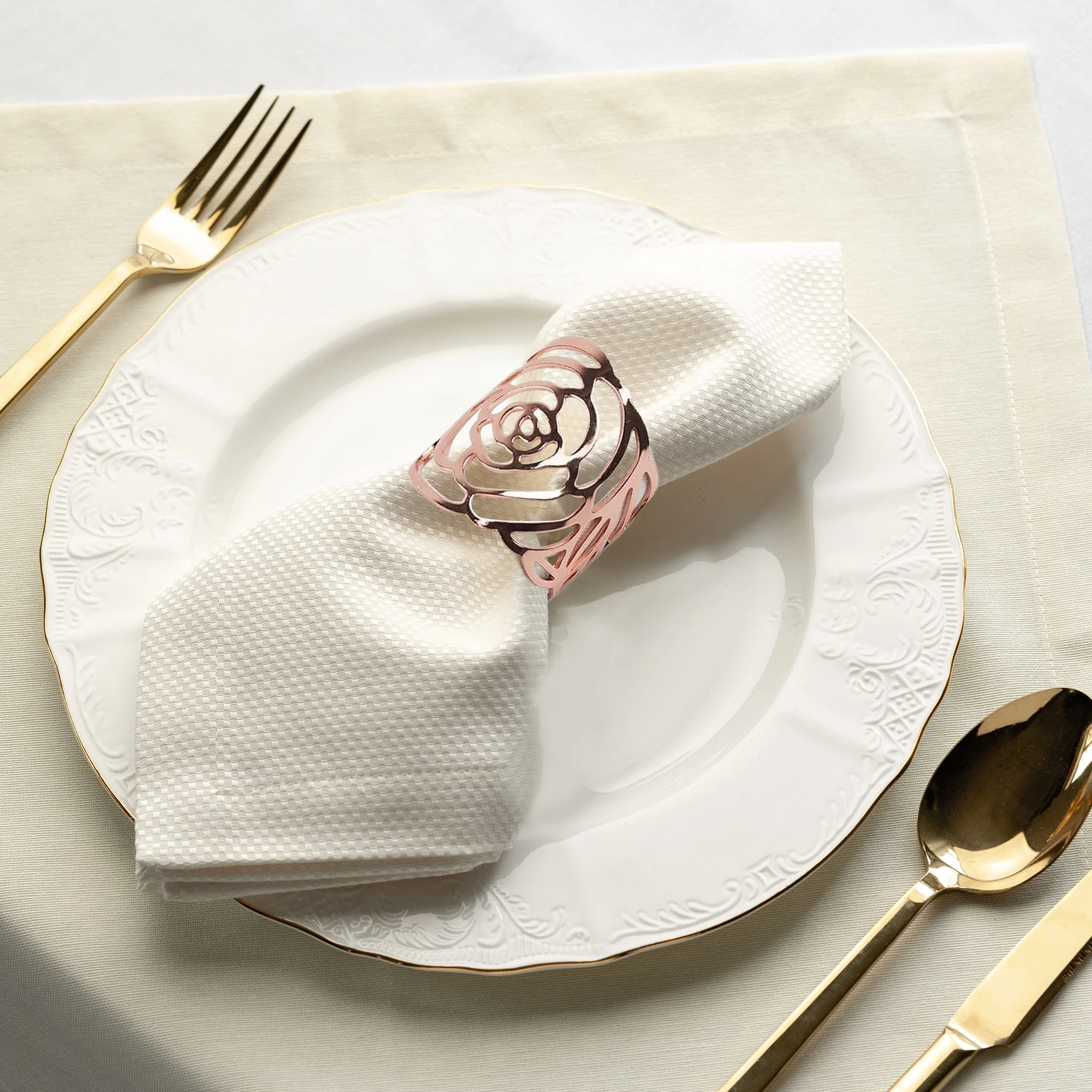 10 pc/pk Laser Cut Rose Metal Napkin Ring - Blush/Rose Gold - Image 3