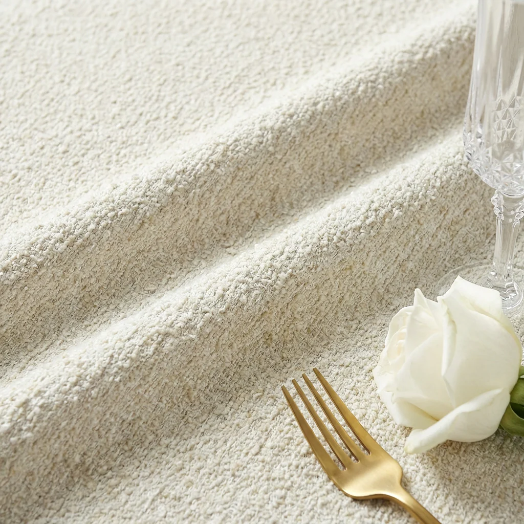 Luxury Boucle 132" Round Tablecloth - Beige - Image 3