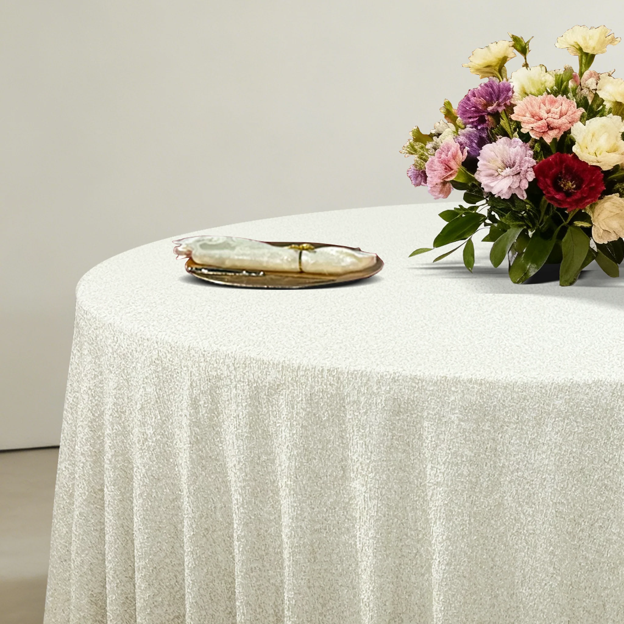 Luxury Boucle 132" Round Tablecloth - Beige - Image 7