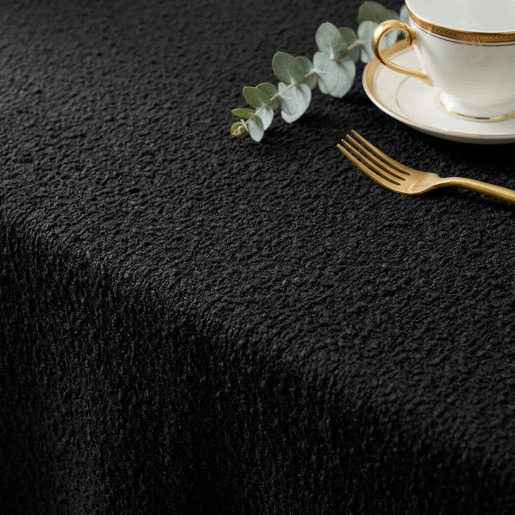 Luxury Boucle 90"x156" Rectangular Tablecloth - Black - Image 4