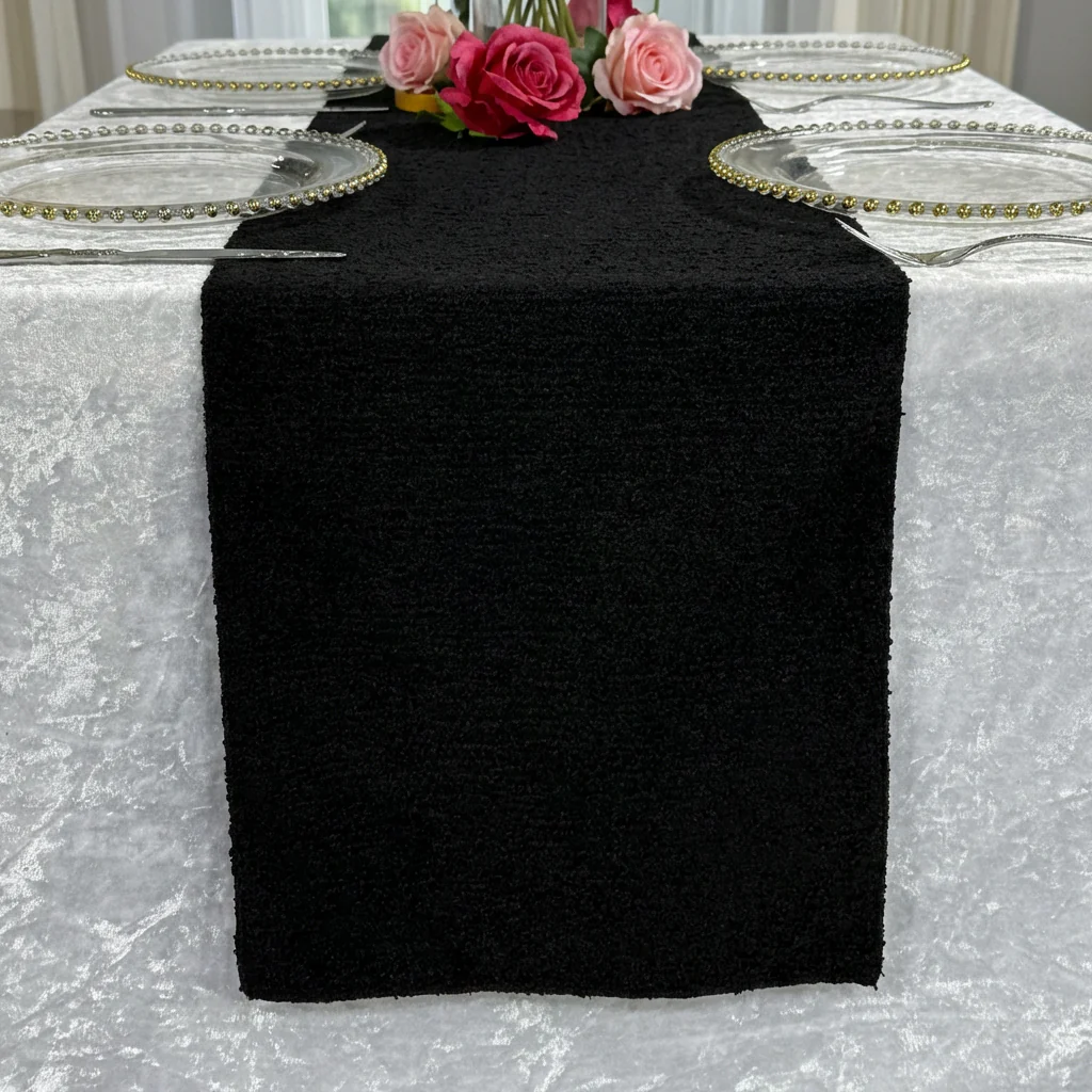 Luxury Boucle Table Runner - Black - Image 3