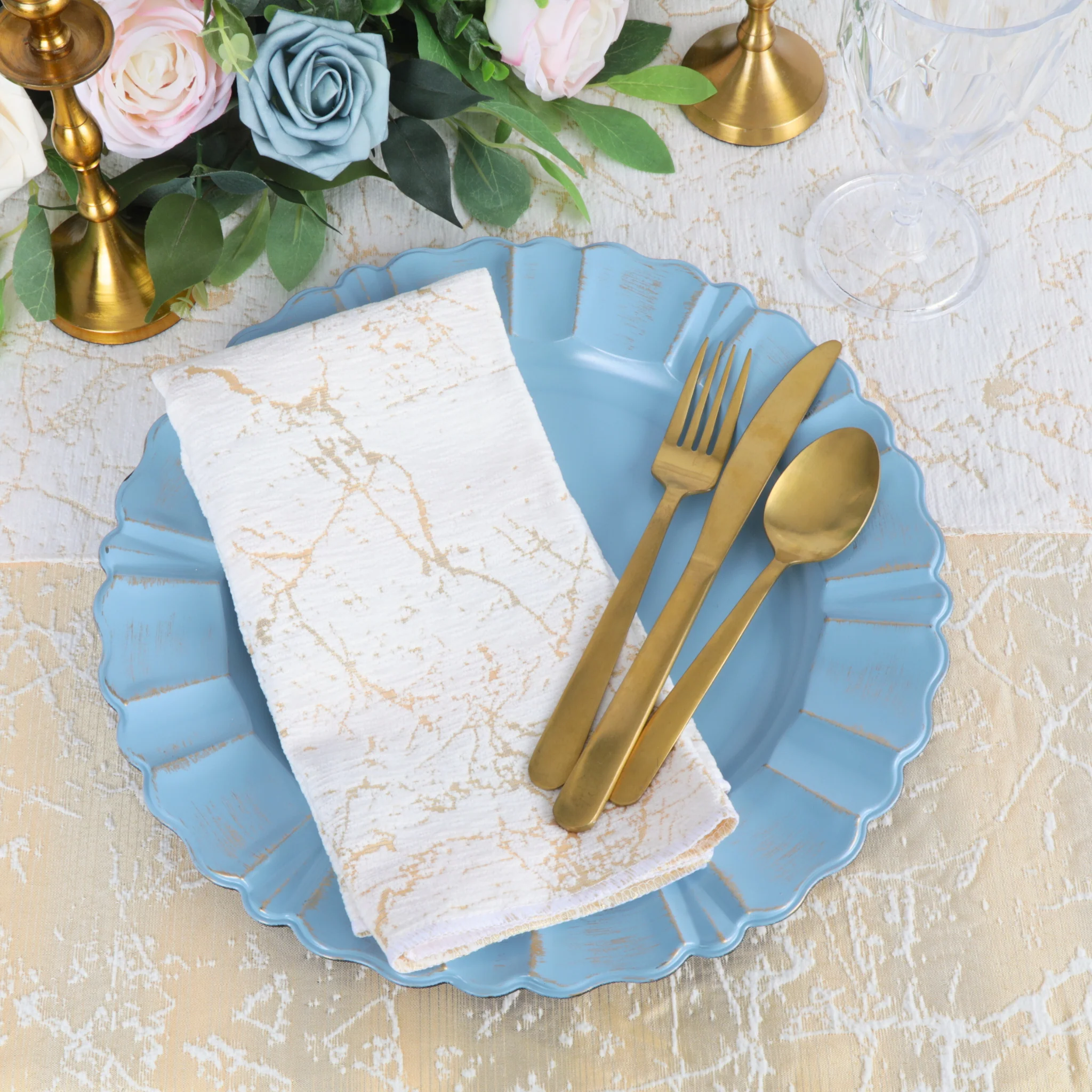 Marble Reversible Jacquard Tablecloth 90"x132" Rectangle  - Gold - Image 2