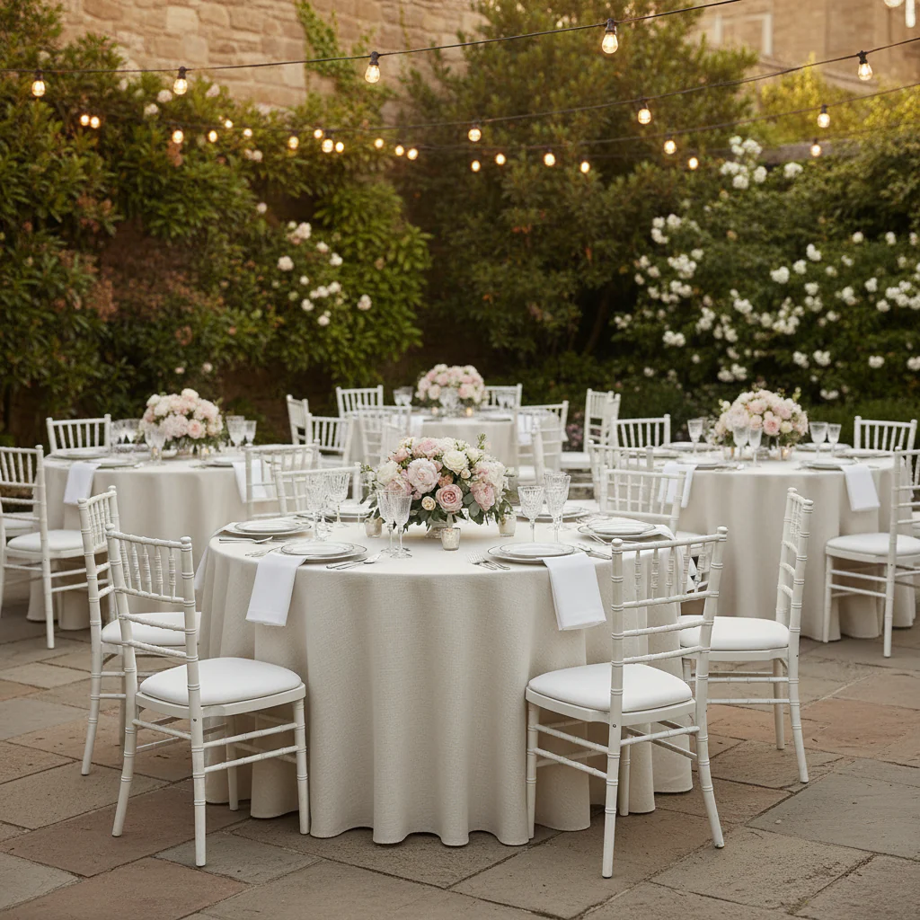 120" Round Premium Linen-Look Panama Weave Tablecloth - Ivory - Image 5