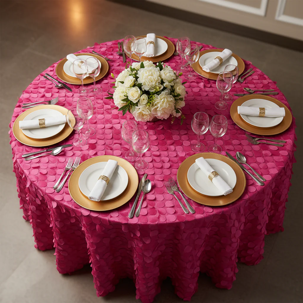Petal Circle Taffeta 132" Round Tablecloth - Fuchsia - Image 2