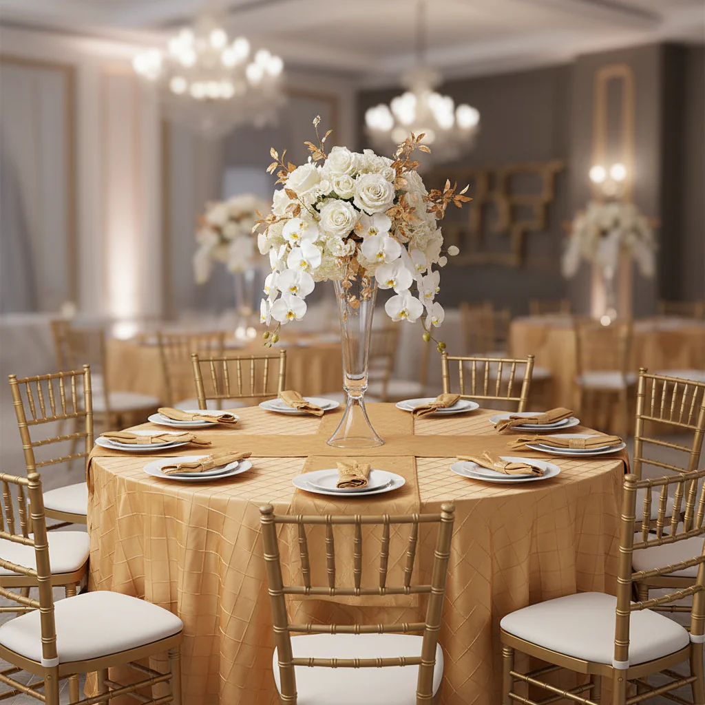 Pintuck 120" Round Tablecloth - Gold - Image 2