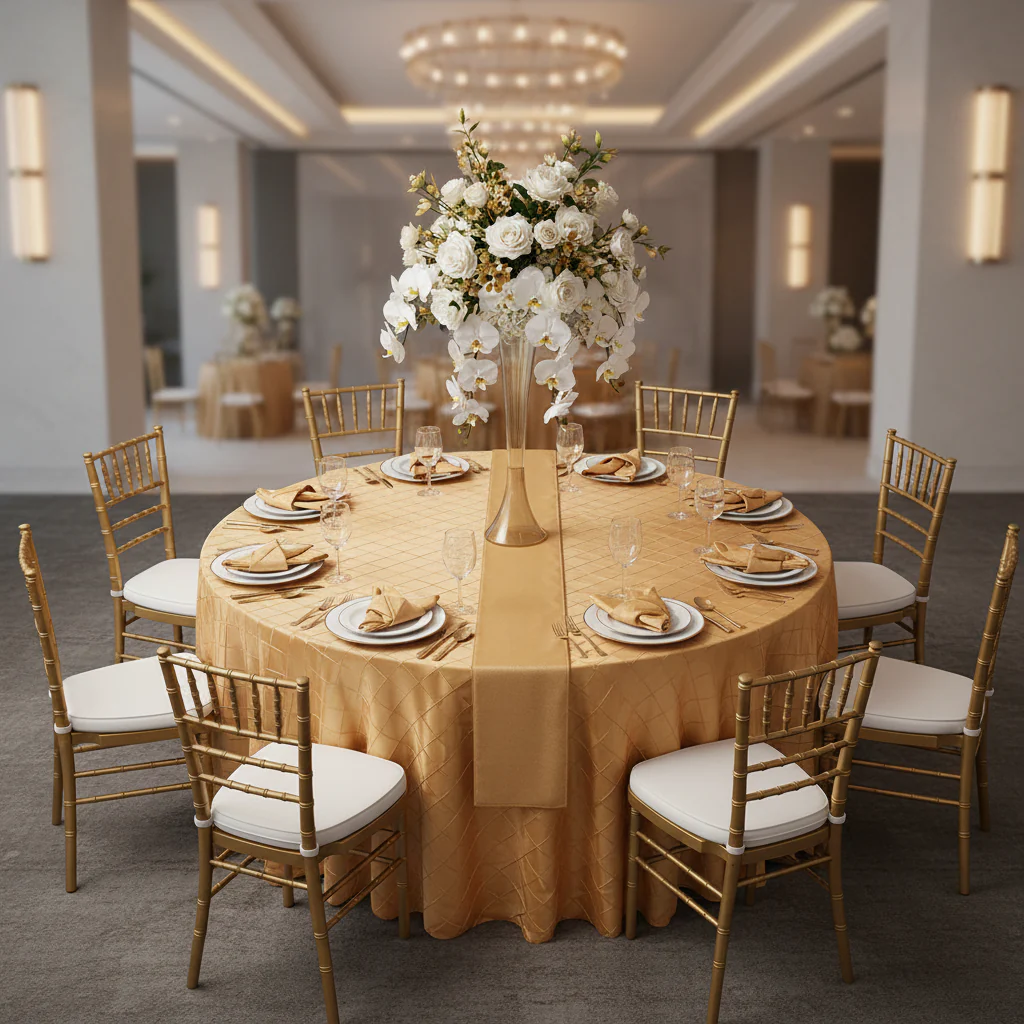 Pintuck 120" Round Tablecloth - Gold - Image 3