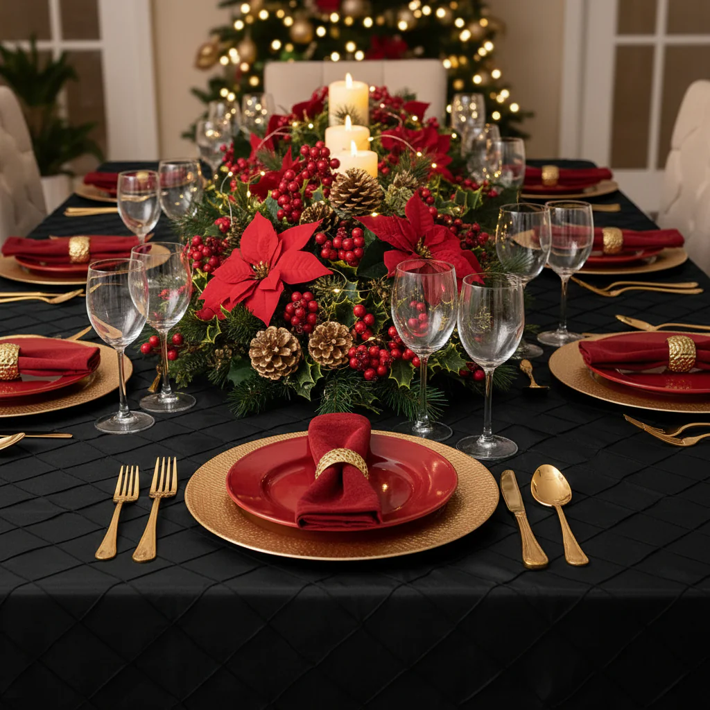 Pintuck 90"x132" Rectangular Tablecloth - Black