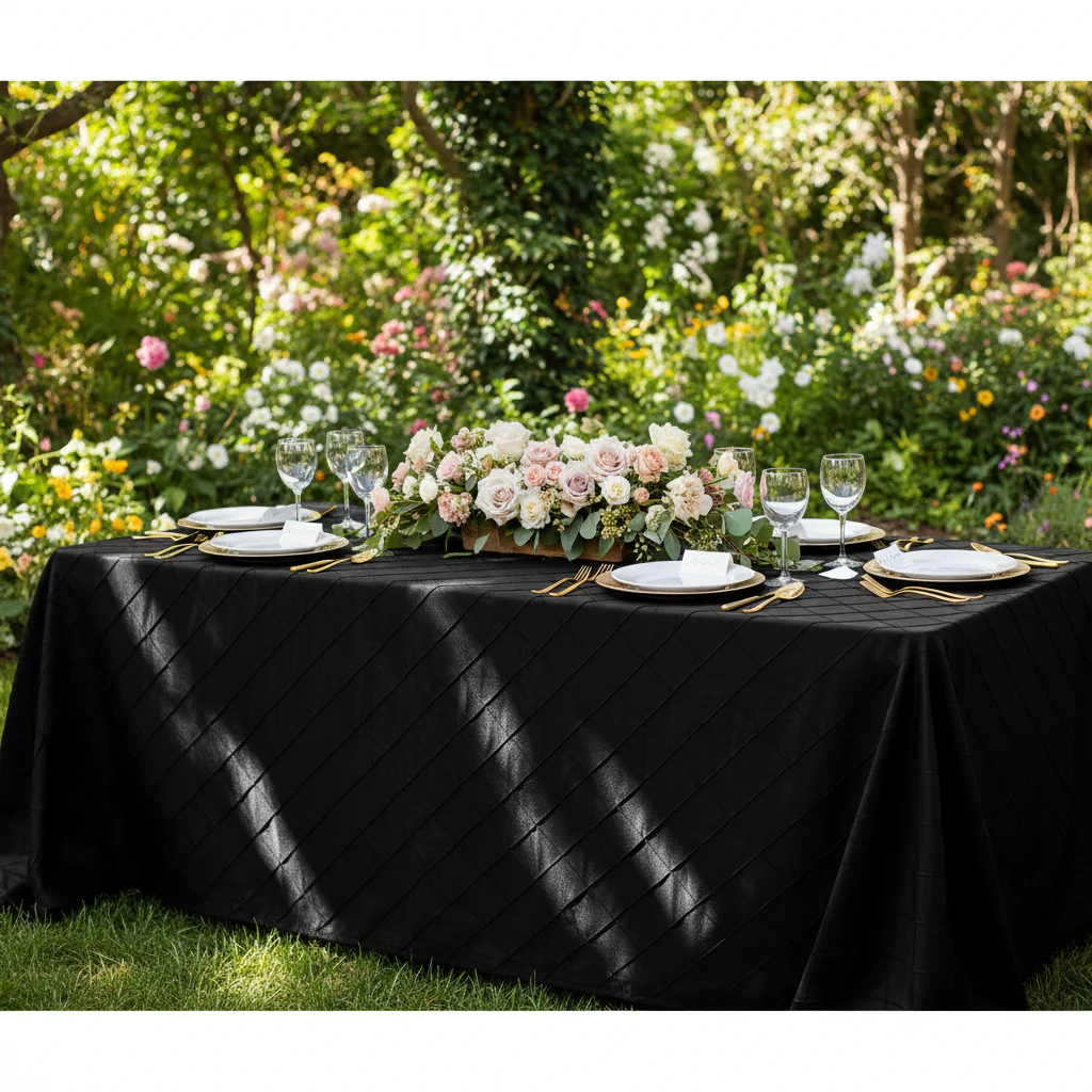 Pintuck 90"x132" Rectangular Tablecloth - Black - Image 3