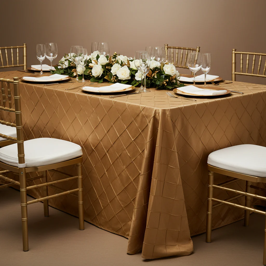 Pintuck 90"x132" Rectangular Tablecloth - Gold