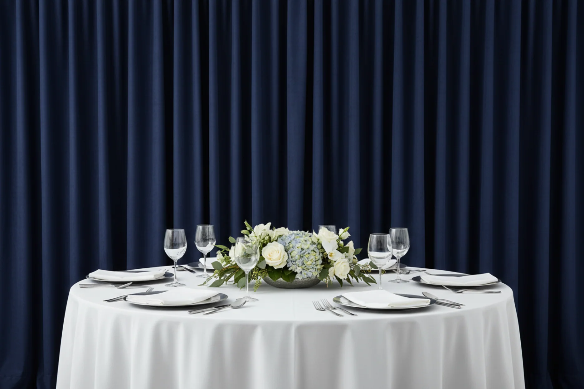 Poly Premier Fire Retardant (FR) 12ft H x 60" W drape/backdrop - Navy Blue - Image 2