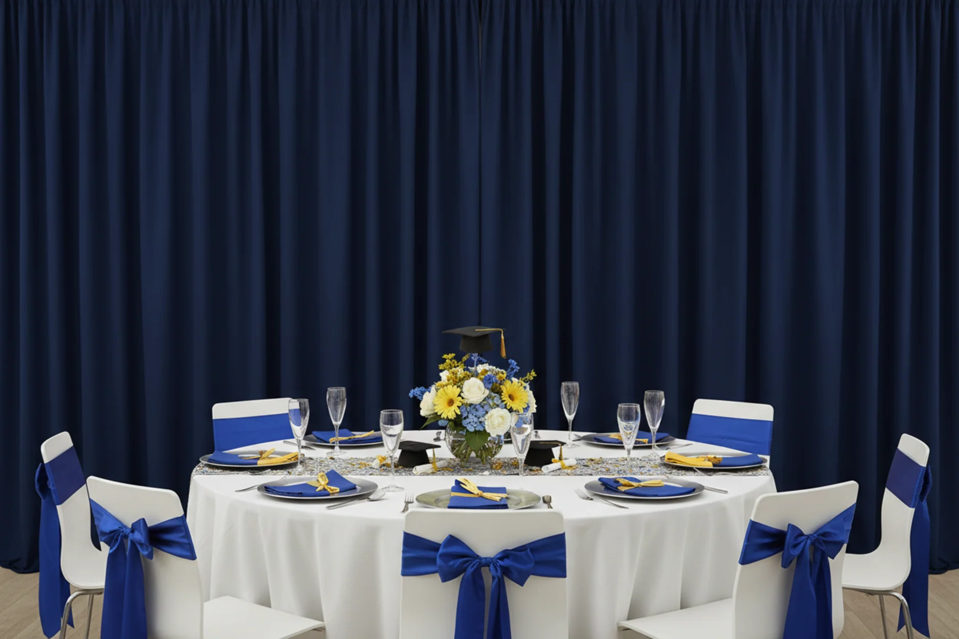 Poly Premier Fire Retardant (FR) 12ft H x 60" W drape/backdrop - Navy Blue - Image 3