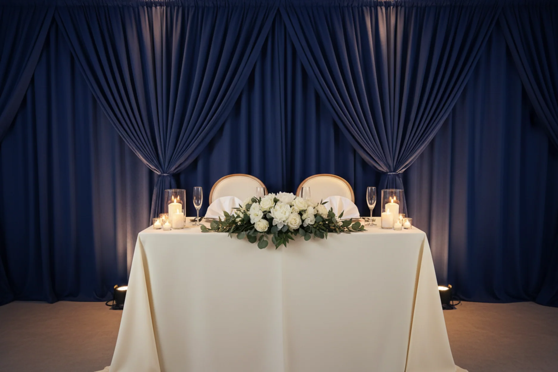 Poly Premier Fire Retardant (FR) 12ft H x 60" W drape/backdrop - Navy Blue - Image 4