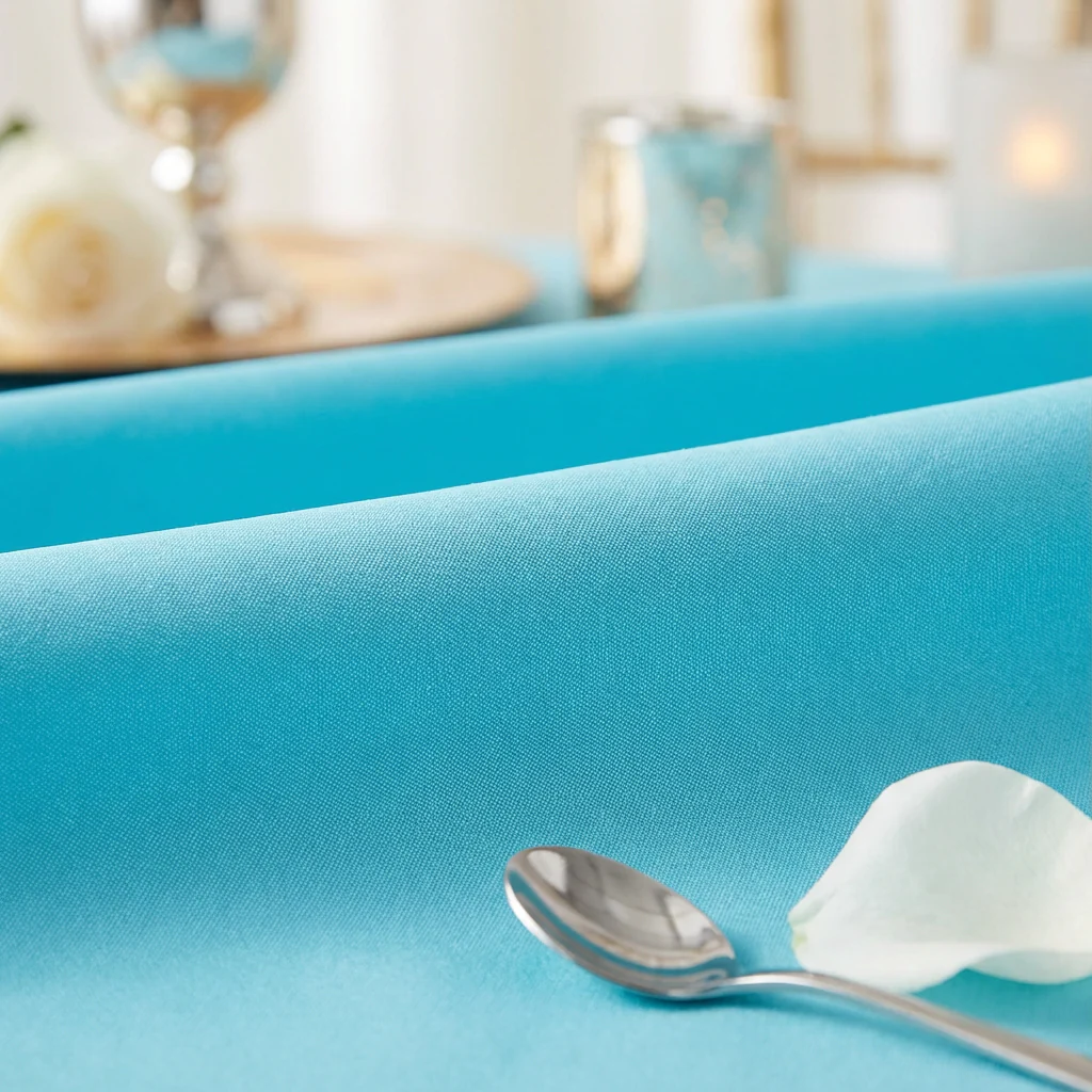 Premium Polyester 108" Round Tablecloth - Aqua Blue - Image 4