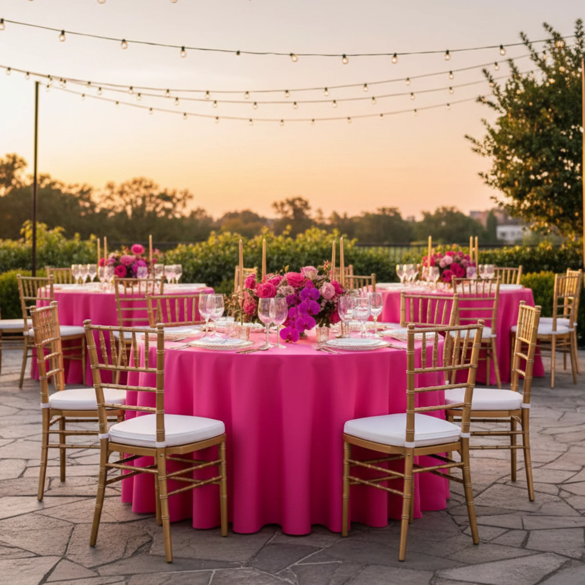 Premium Polyester 108" Round Tablecloth - Fuchsia - Image 3