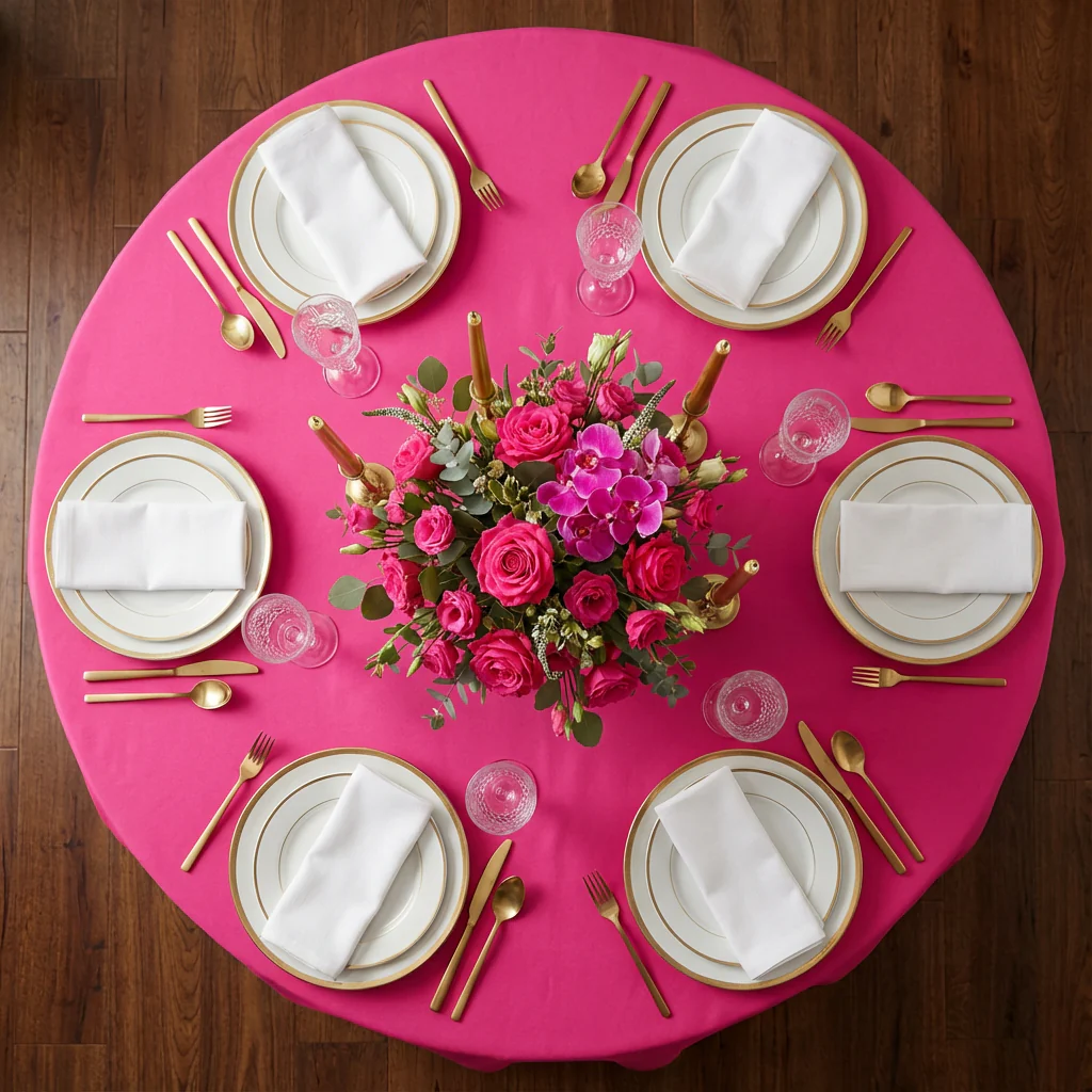 Premium Polyester 108" Round Tablecloth - Fuchsia - Image 5