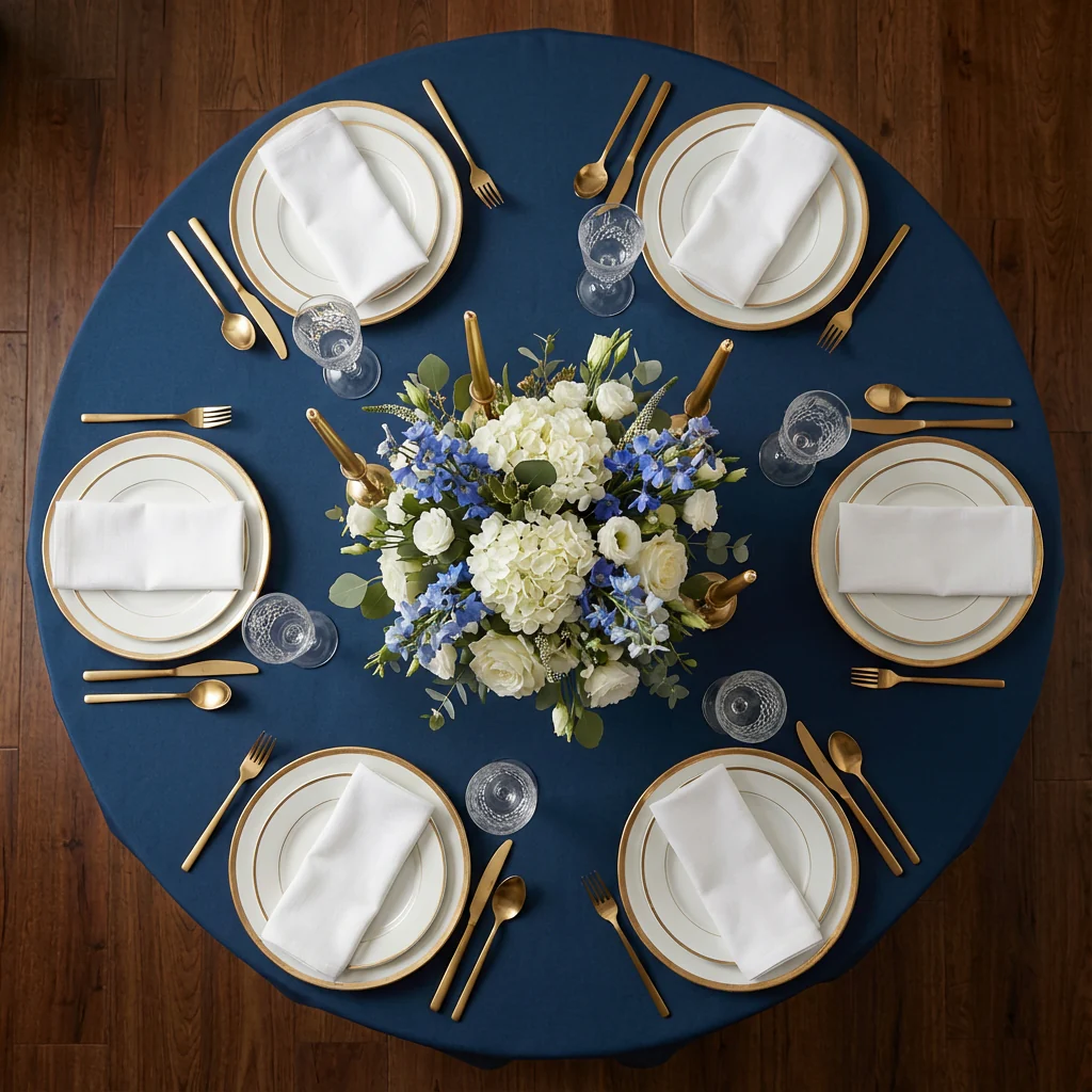Premium Polyester 108" Round Tablecloth - Navy Blue - Image 3
