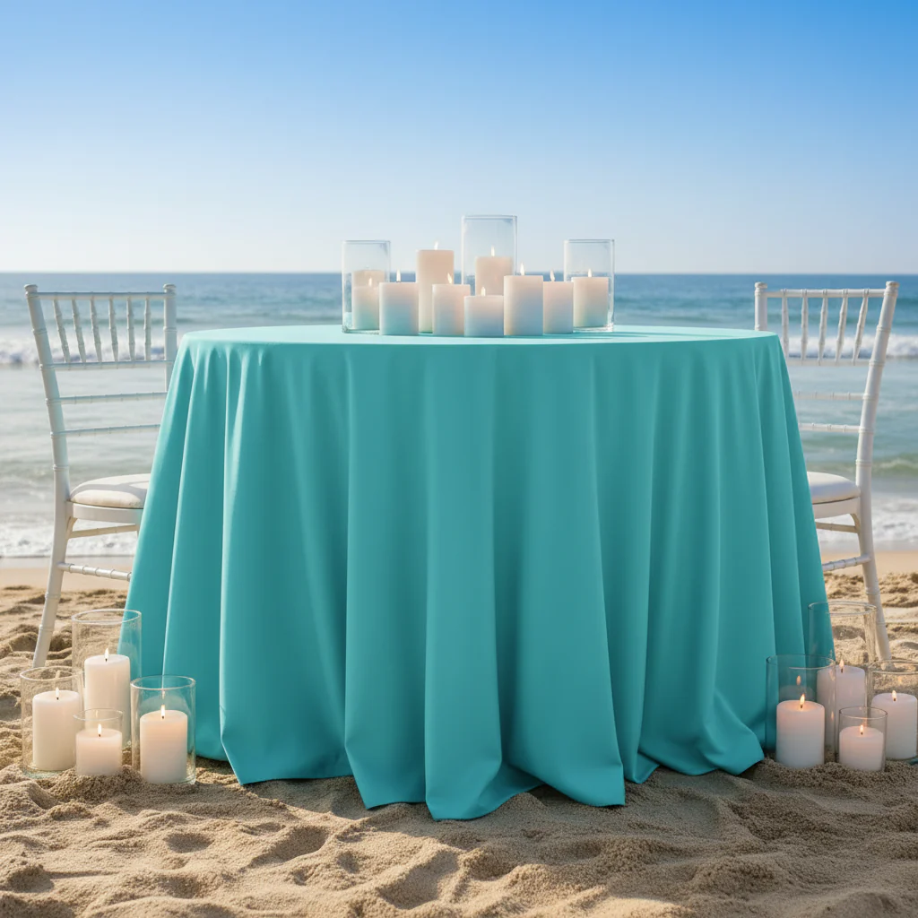 Premium Polyester 108" Round Tablecloth - Turquoise - Image 4