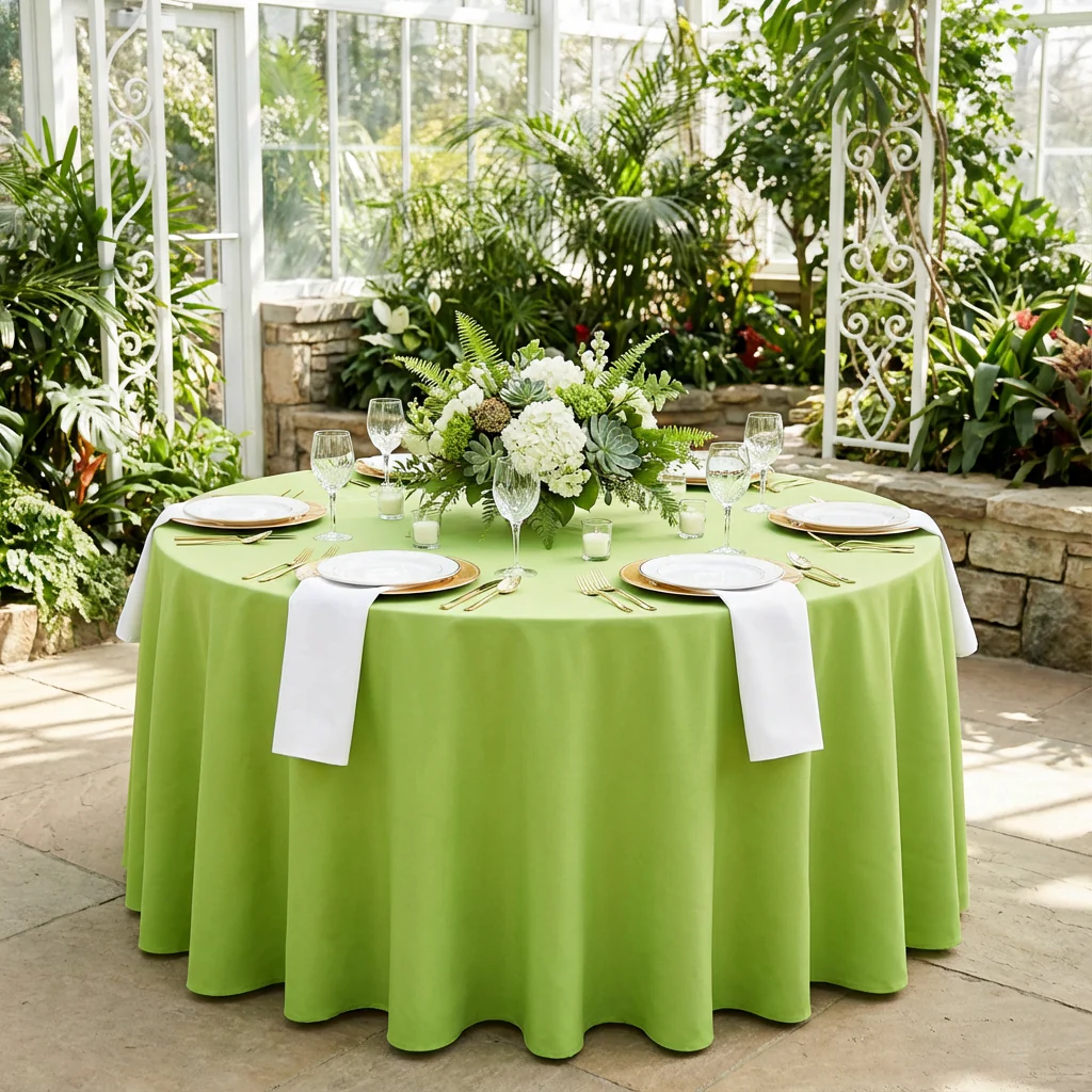 Premium Polyester 120" Round Tablecloth - Apple Green - Image 2