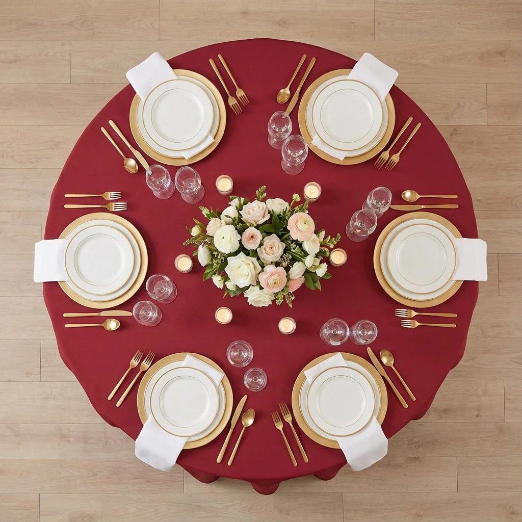 Premium Polyester 120" Round Tablecloth - Apple Red - Image 3