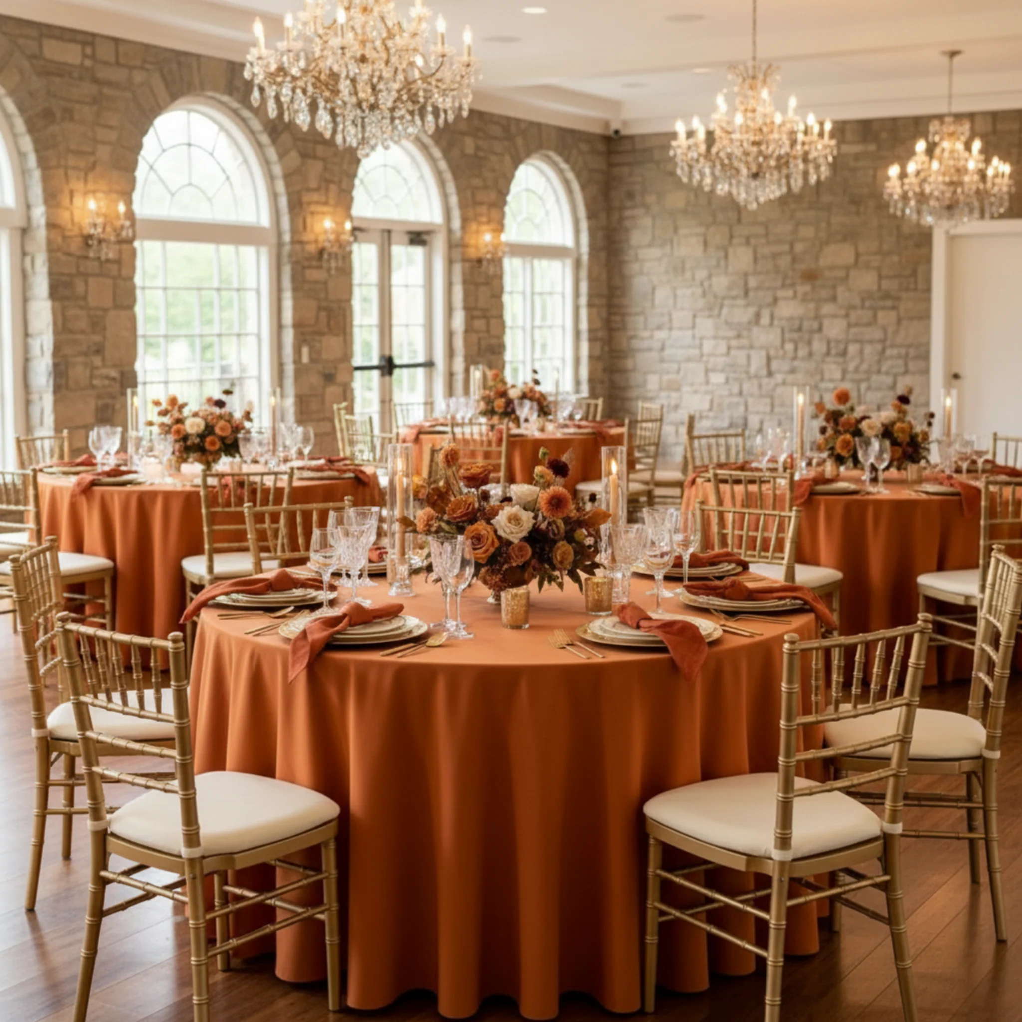 Premium Polyester 120" Round Tablecloth - Burnt Orange - Image 5