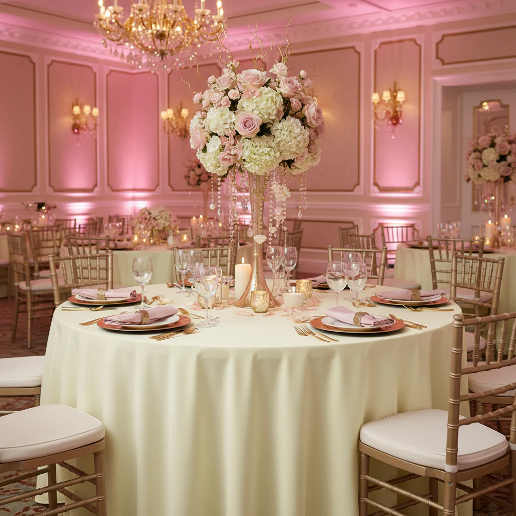Premium Polyester 120" Round Tablecloth - Ivory - Image 5