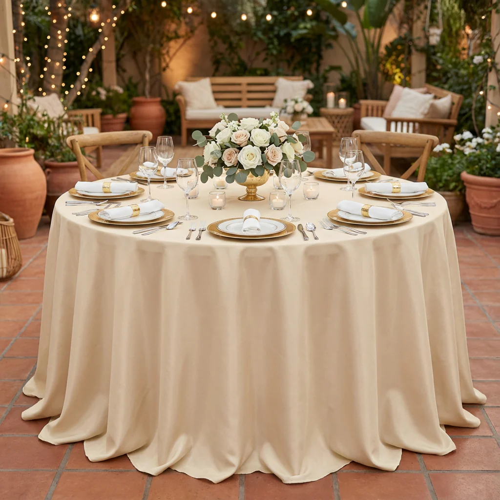 Premium Polyester 120" Round Tablecloth - Nude - Image 2